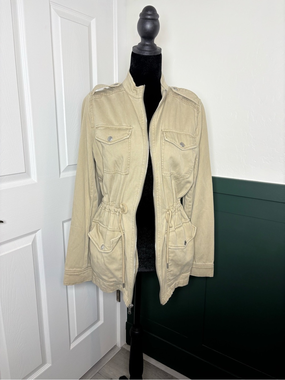 Express Khaki Utility Jacket Drawstring Waist Cargo Military SP